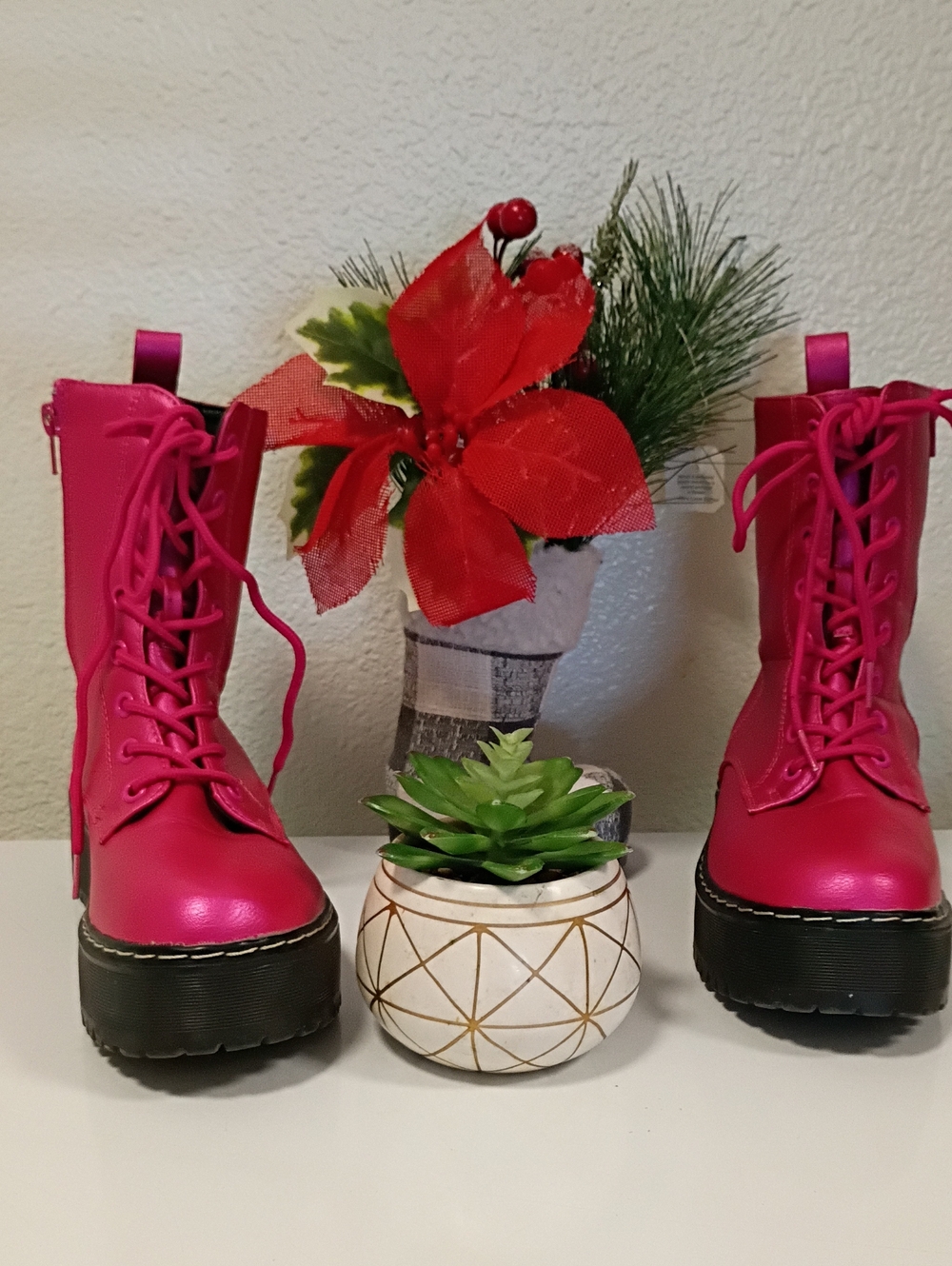 UNIONBAY Hot Pink Lace-Up Platform Combat Boots
